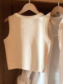 Resyla Áo camisole nữ mùa xuân/hè mới về, cổ tròn, ôm dáng, đa năng, họa tiết quả anh đào 3D. - trắng - Xem 3