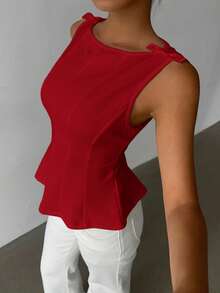 Aloruh 女士优雅简约无袖通勤衬衫 - 紅色 - 查看 7