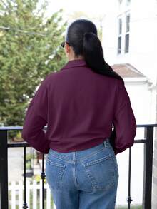 Melissa Matos 法式优雅梭织翻领长袖系带开衫，新款夏季白色女式衬衫 - 中紫紅色 - 查看 6