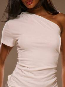 MUSERA Asymmetric One Shoulder Longline Top Spring Summer Vacation Beach Elegant Ibiza Festival Holiday Tajine - White - View 2