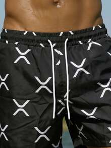 Manfinity Swimmode 男士印花休闲运动沙滩短裤 - 黑色 - 查看 4