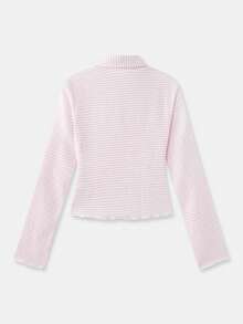 lacRébo Pink Gingham Check Textured Button Front Fitted Blouse Spring Summer Business Casual Going Out Parisian Style French Style Vacation - Multicolor - View 7