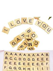 100pcs/200pcs Wood Letter Tiles,Scrabble Letters For Crafts, DIY Wood Gift Decoration, Making Alphabet Coasters And Scrabble Crossword Game - Alphabet wood chip - View 3