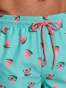 Manfinity Swimmode Pantalones cortos de playa con estampado de sandía y cordón en la cintura para hombres en verano - Multicolor - Ver 4