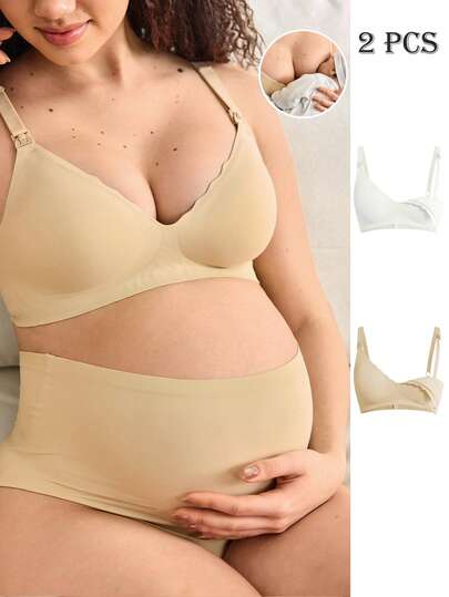 2pcs Maternity Comfortable Solid Color Wireless Bras