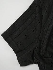 EMERY ROSE Áo thun nữ tay ngắn cổ chữ V, màu trơn, có nhún bèo, dáng ôm, phong cách thường ngày. - màu đen - Xem 6