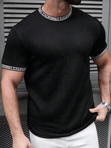 Manfinity CasualCool 男士休闲字母印花圆领短袖T恤 - 黑色 - 查看 3