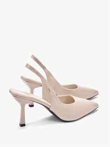 Women's Pointed Toe Kitten Heel Slip-On Sandals - Khaki - View 10