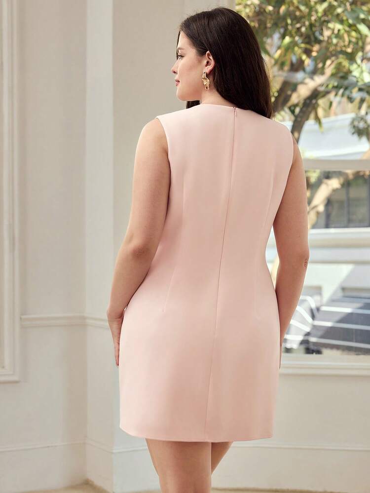 PLUS SIZE WOMEN'S SHORT DRESS WITH APPLIQUES DESIGN, SPRING/SUMMER