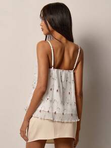 COSMINA 女士蕾丝拼接吊带背心，褶皱刺绣面料，优雅浪漫的细肩带设计，适合婚礼宾客穿着，白色吊带背心，夏季，夏季假期，约会吊带背心，女士夏季可爱上衣，最新款女士上衣，夏季女士上衣 - 白色 - 查看 5