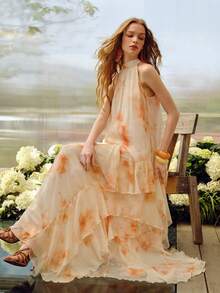 MOTF PREMIUM Đầm bánh không tay xếp nếp, mùa xuân/hè - trái cam - Xem 8