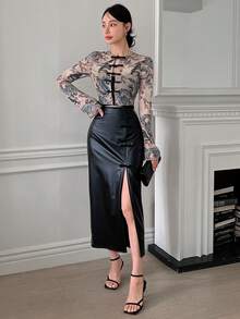 EastFlair 新传统中国风女式图腾印花撞色纽扣衬衫 - 彩色 - 查看 6