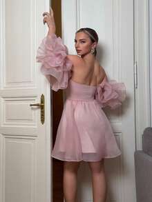 Jeta Ari 女士露肩荷叶边袖连衣裙 - 粉色 - 查看 2