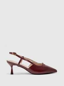 CUCCOO BIZCHIC Women's High-Heeled Shoes, Retro Burgundy Patent Leather High Heels, French Pointed Back Strap Gold Buckle Decorative Sandals, Spring And Summer Commuting Dating Elegant Shoes Spring Shoes - Burgundy - View 2