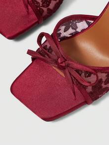Sleekvia Giày sandal cao gót mũi nhọn màu trắng thêu ren nơ dành cho nữ, kiểu dáng thanh lịch, lãng mạn, thích hợp cho đám cưới, tiệc cưới, lễ phục cô dâu, phù dâu, dạ hội Giáng sinh. - Màu Hoa hồng đỏ - Xem 6