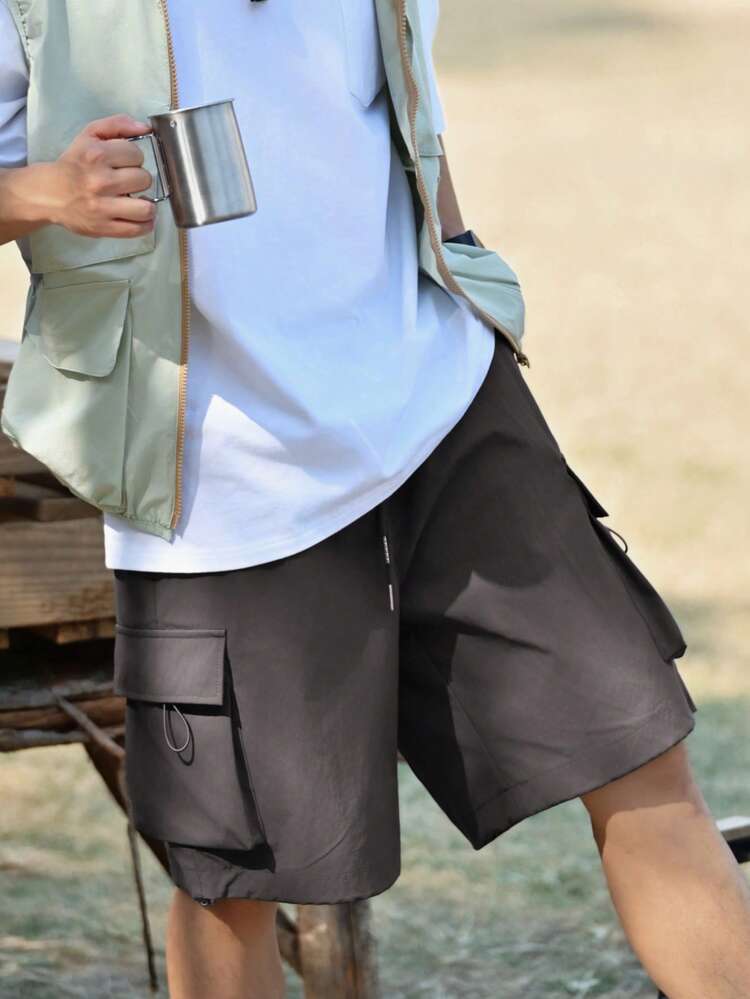 Men's Solid Color Cargo Shorts, Outdoor Style Summer