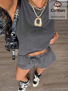 Muchica Dark Grey Knit Casual Women 2 Pieces Set - Grey - View 1