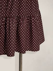 SHEIN ICON 大码女装春夏复古性感优雅通勤休闲日常V领荷叶边波点棕色宽松连衣裙复古波点连衣裙 - 棕色 - 查看 9