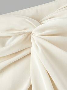 SHEIN MOD Twist Knot Apricot High Slit Satin Skirt - Apricot - View 4