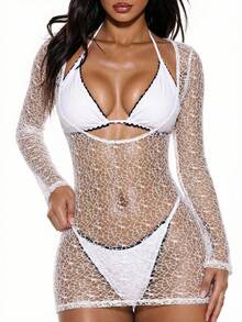 Swim SXY 2026SS New Sexy Mesh Casual Beach Cover Up For Holiday, Date, Afternoon Tea, Western, Cruise, Beach, Island, Road Trip, All Seasons, Music Festival, Boho Vacation,Bohemian Vacation, Chill Autumn ,Western Boho - Multicolor - View 3