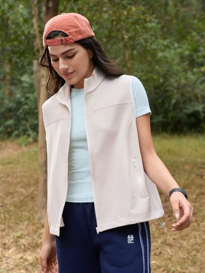 Exploreva Women's Solid Color Zipper Casual Versatile Daily Wear Outdoor Vest Jacket