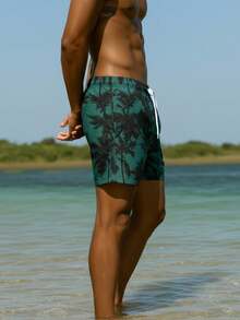 Palasendo Herrshorts med kontrastfärg, resår i midjan och dragsko, casual, heltäckande tryck, sommarstrandshorts (oregelbundet tryck) - Multifärgad - Visa 4