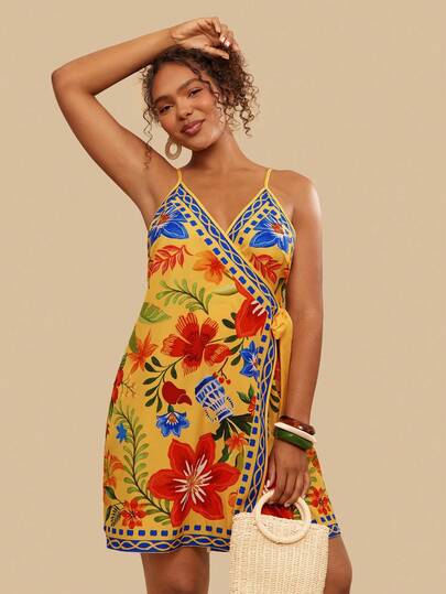 Travachic Vestido camisero con estampado floral para tallas grandes