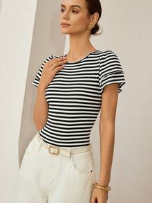 Lymera 女士圆领条纹休闲百搭日常短袖T恤 - 彩色 - 查看 7