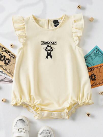 MONOPOLY X SHEIN 女婴圆领短袖可爱连体衣 MONOPOLY