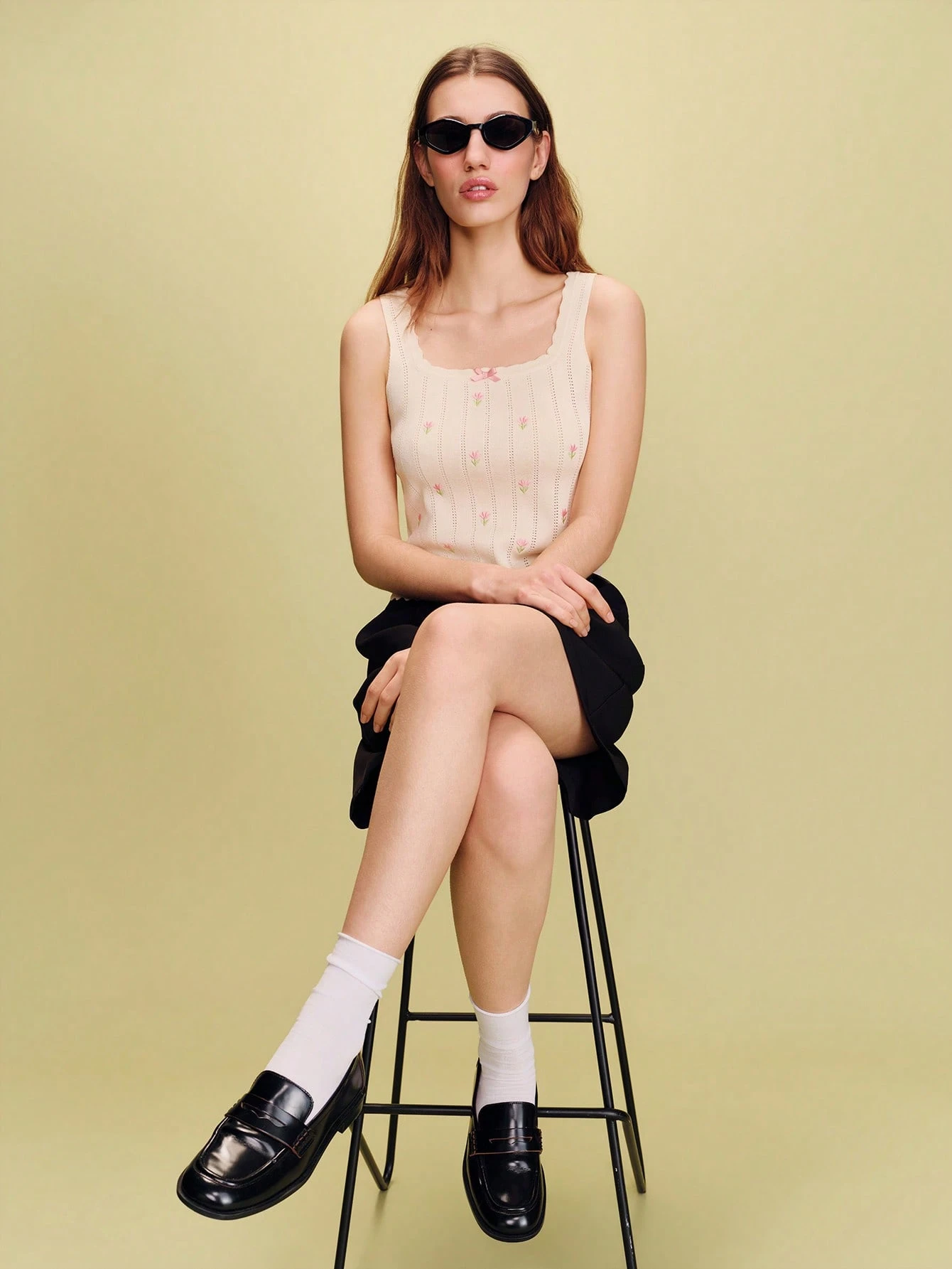 Ecru Crochet Tank Top With Small Pink Flowers And Scalloped Edges Cute Vintage Top Spring Summer French Style Parisian Style