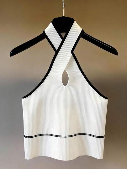 SHEIN Franclia Women's Color Block Halter Casual Versatile Date Outing Knit Top