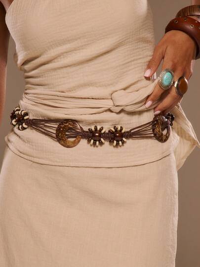 MUSERA 木珠编织绳腰链腰带 春夏沙滩泳装节度假可爱日常