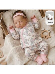 Loomiva Newborn Baby Girl Cartoon Bear Pattern Knitted Soft Crew Neck Long Sleeve Pullover Top And Elastic Waist Pants 2-Piece Set - Multicolor - View 2