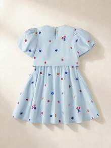 Maija Kids Maija Kids Bộ 2 váy chữ A tay phồng thêu hoa màu xanh dương, có túi, dành cho bé gái tuổi teen, thích hợp cho các hoạt động thường ngày, du lịch, tụ họp, lễ hội, mùa hè và mùa xuân. - Màu xanh lam - Xem 3