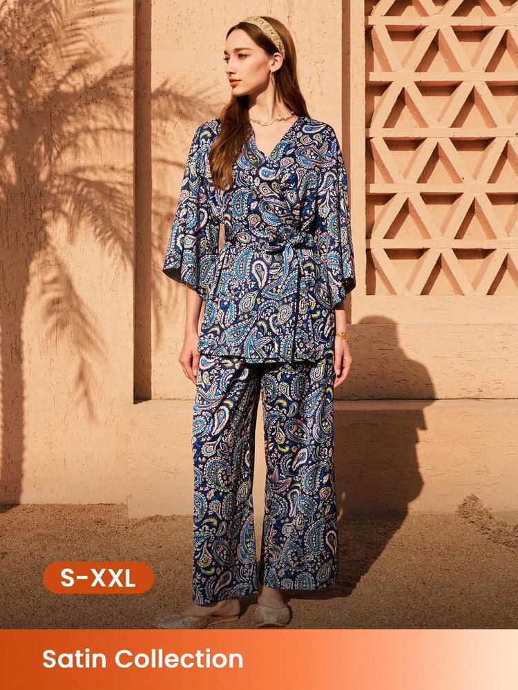 All-Season Paisley Print Pajama Set