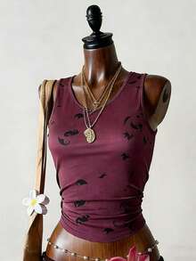 Bluhae Women's Casual Bat Print Sleeveless Tank Top - Multicolor - View 3