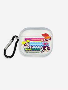 THE POWERPUFF GIRLS X SHEIN Ốp bảo vệ tai nghe trong suốt hình Powerpuff Girls (Tặng kèm móc khóa), Phụ kiện hoạt hình anime dễ thương, Phù hợp với tai nghe không dây 1/2/Pro/Pro 3, Giao hàng nhanh - Trong sáng - Xem 8