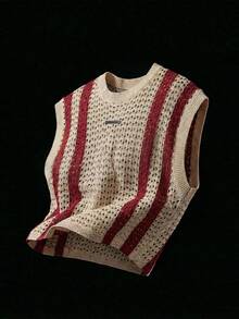 NEON BLANC Brand - Men's New Casual Pullover Contrast Color Hollow Knit Sweater, Spring/Summer - Apricot - View 6