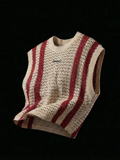  NEON BLANC Brand - Men's New Casual Pullover Contrast Color Hollow Knit Sweater, Spring/Summer