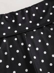 Sweetra Quần legging ngắn bó sát cạp thấp, in chấm bi đen, kiểu gập eo, dành cho nữ mùa xuân/hè, thích hợp cho kỳ nghỉ, bãi biển, phong cách retro, đi làm, dạo phố thanh lịch, hẹn hò, phong cách tối giản, học đường, mặc hàng ngày. - màu đen - Xem 5