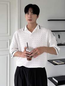 DAZY Men's Knit Top With Contrast Color Collar And Cuffs, Summer - Multicolor - View 4