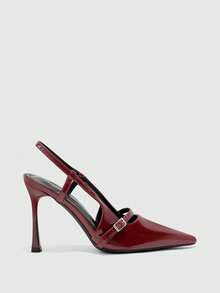 CUCCOO BIZCHIC Women's Pointed Toe Buckle Design Fashionable High Heels For Daily Wear - Burgundy - View 2