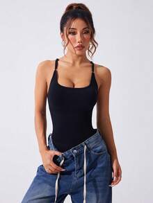 Easithlete Criss-Cross Backless Camisole Seamless Yoga Jumpsuit - Black - View 6