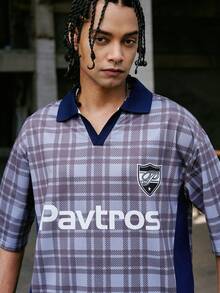 PAVTROS Men's Comfortable Fashion Plaid Print Polo Shirt - Royal Blue - View 6