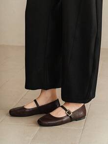 女式低帮玛丽珍平底鞋，法式复古风格，柔软皮革，春秋季 - 新咖色 - 查看 4