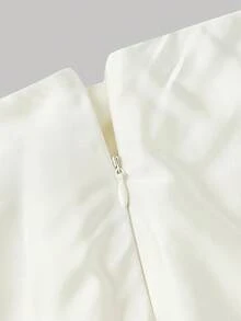 SHEIN MOD 女士优雅纯色缎面鱼尾裙 - 杏色 - 查看 6