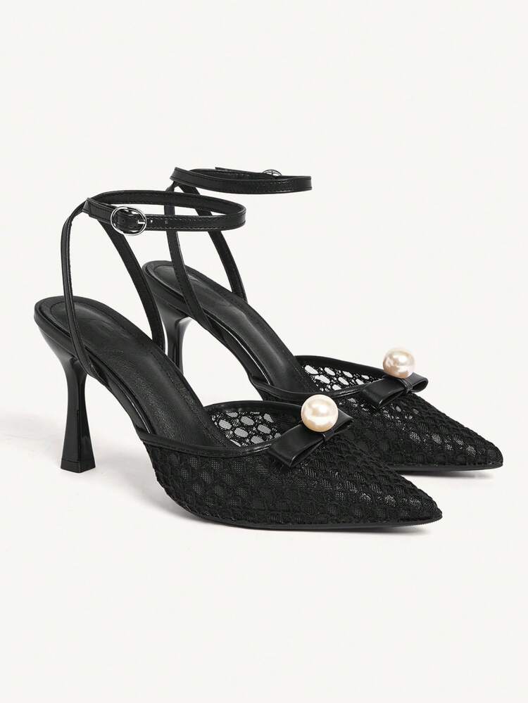 CUCCOO CHICEST Women's Fashion Mesh Pearl Decor Casual High Heel Pumps, Suitable For Spring/Summer Wedding Shoes Spring Shoes Bride Shoes