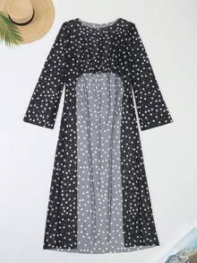 Bonvoyette Swim Vcay New Women's Spring/Summer Beach Vacation Black Base White Polka Dot Mesh Cover-Up - Multicolor - View 2