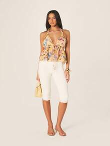 MISSGUIDED Áo kiểu nữ cổ yếm họa tiết hoa với viền bèo nhún và dây buộc, hoàn hảo cho kỳ nghỉ hè ở bãi biển và những buổi đi chơi thường ngày. - Nhiều màu - Xem 3