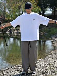 DAZY 男士白色短袖T恤，带品牌标识设计，夏季款 - 白色 - 查看 4